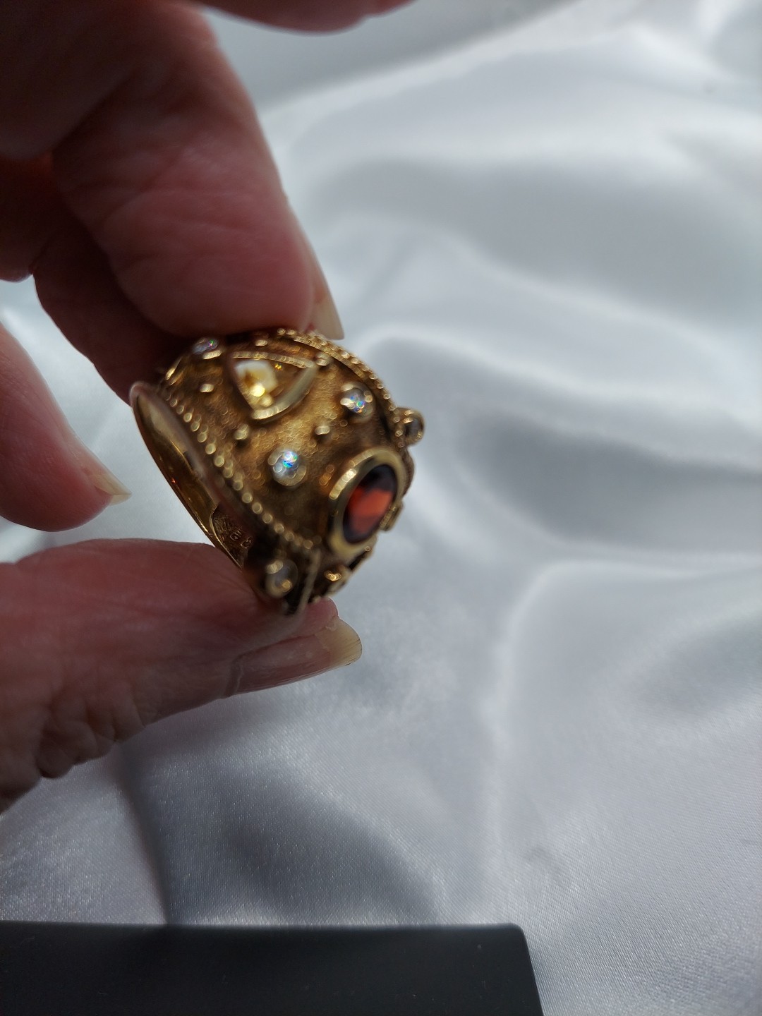 18k On Sterling Garnet Lemon Citrine Byzantine Etruscan Ring Sz10 Ross Simon’s