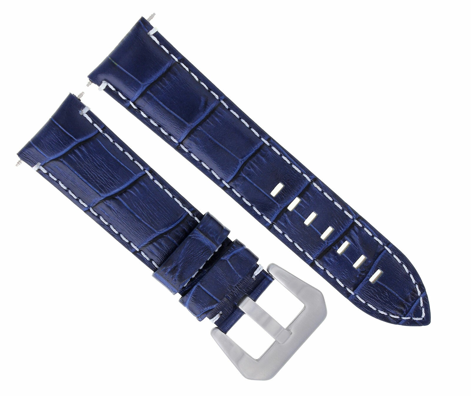24mm Blue Leather Replacement Watch Strap White Stitching For Anonimo