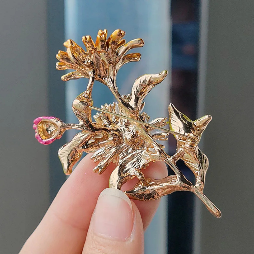 Vintage Enamel Flower Bouquet Brooch Floral Gold Leaf Pin Summer Gift Jewelry