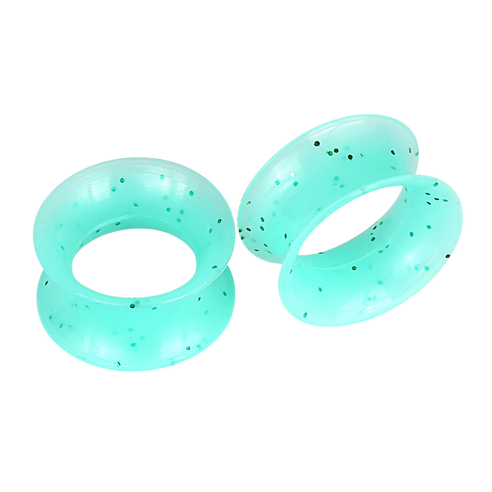 Pair of Thin Flexible Silicone Ear Skins Glow in the Dark/Glitter Flesh Tunnels