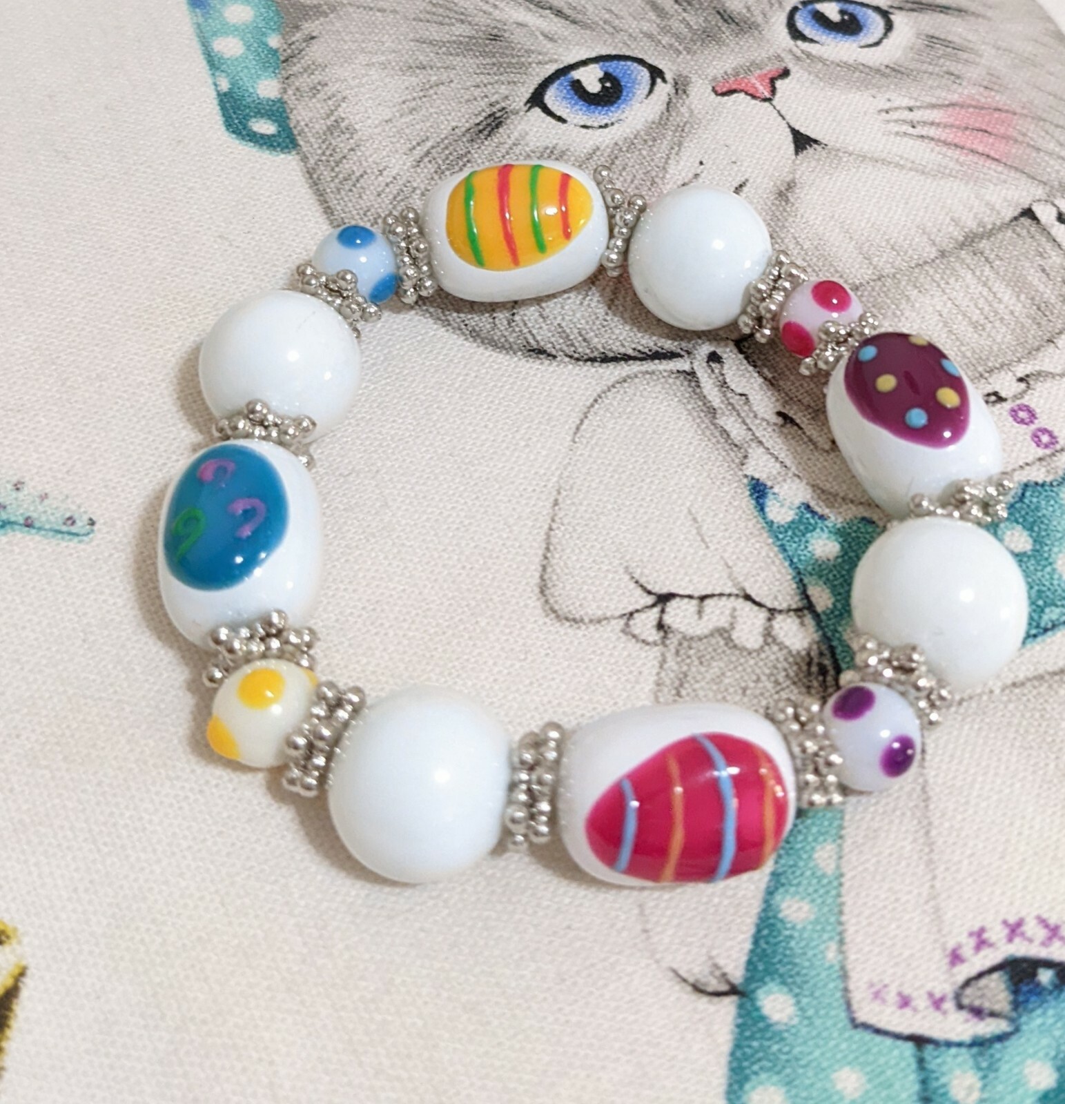 EasterEgg Bracelet Multi colorful Colorful Spring Pastel Beaded Stretch Bracelet