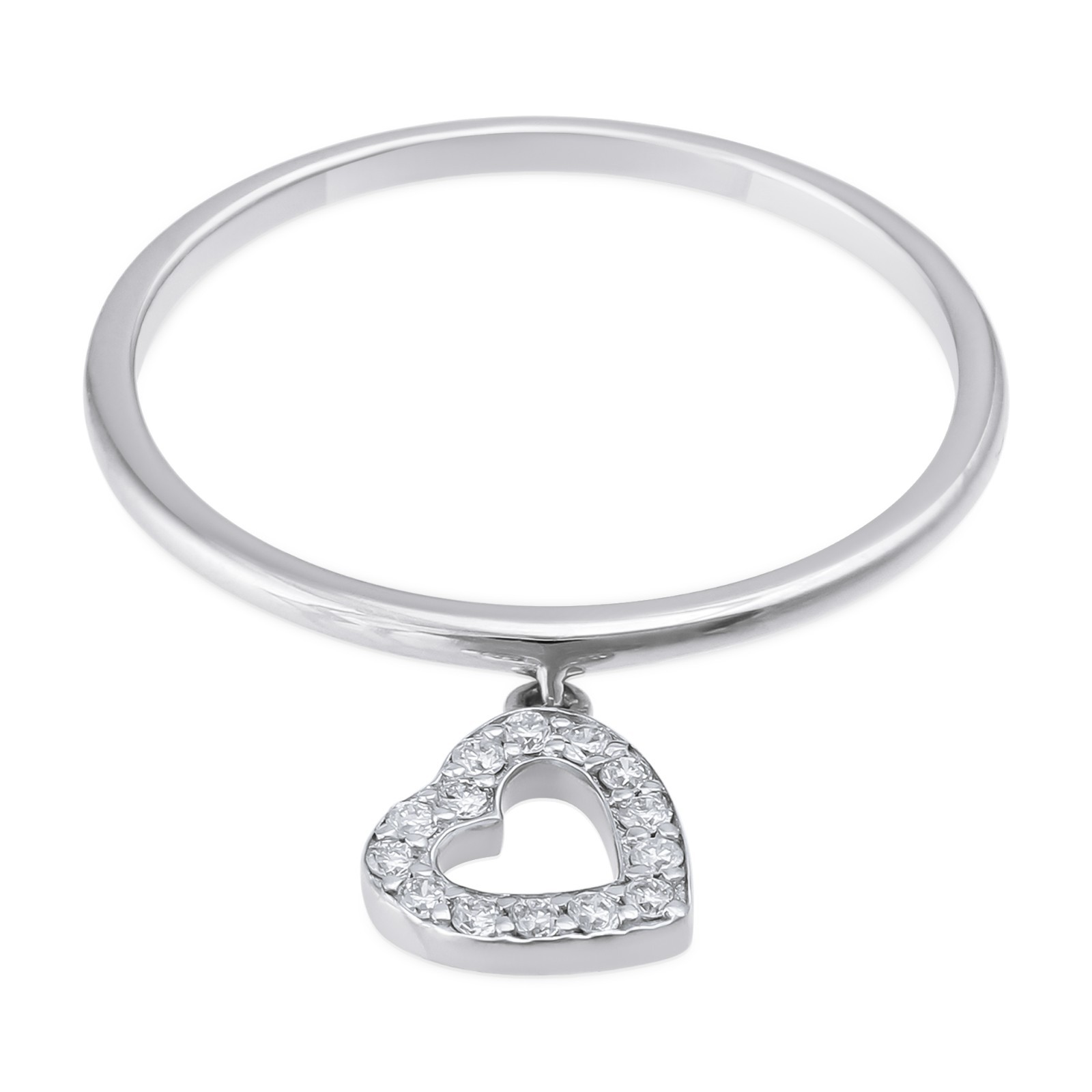 0.08 CT Lab Grown Diamond Pave Heart Charm Dangle Ring 925 Sterling Silver Gift