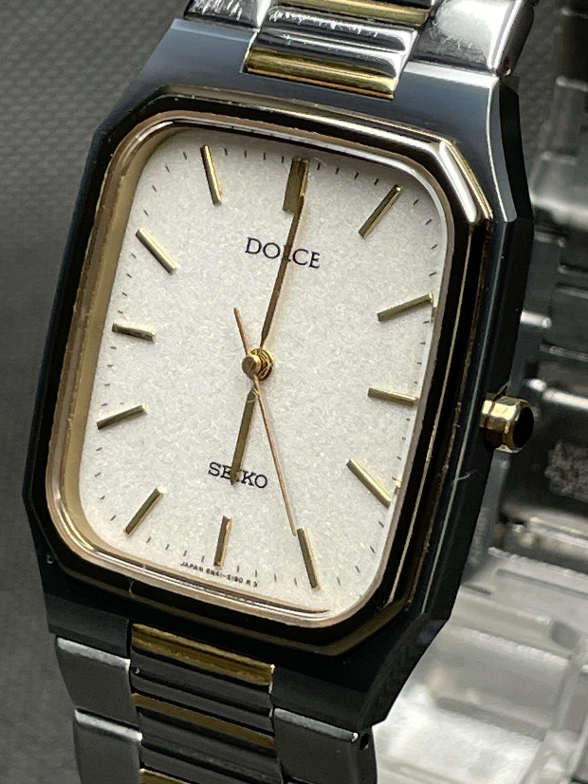 [Excellent] Vintage Seiko Dolce 8N41-5140 Silver Gold Quartz Men Watch JAPAN