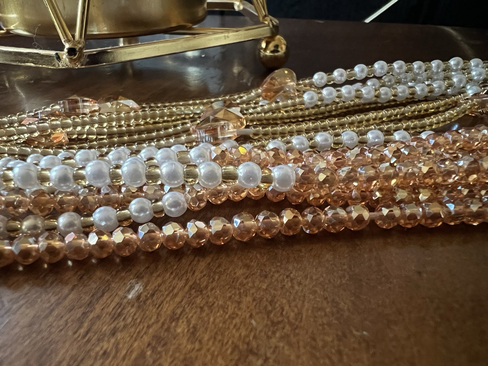 african waist beads tie on Pink And White 3mm Seed Beads Crystal Glass Beads
