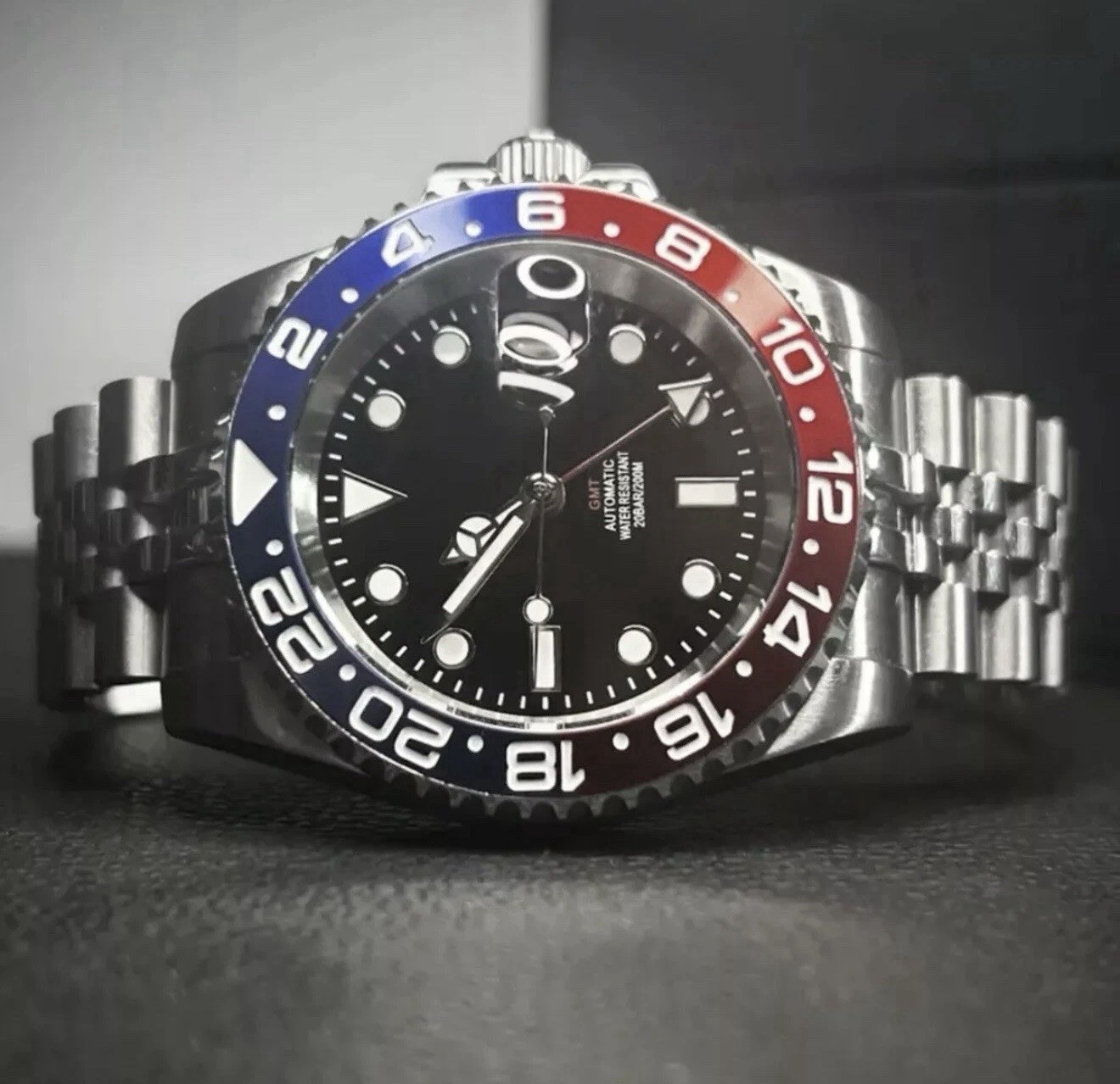 Custom 40mm “Pepsi” GMT Style Mod Watch Jubilee Bracelet w/NH34 Automatic