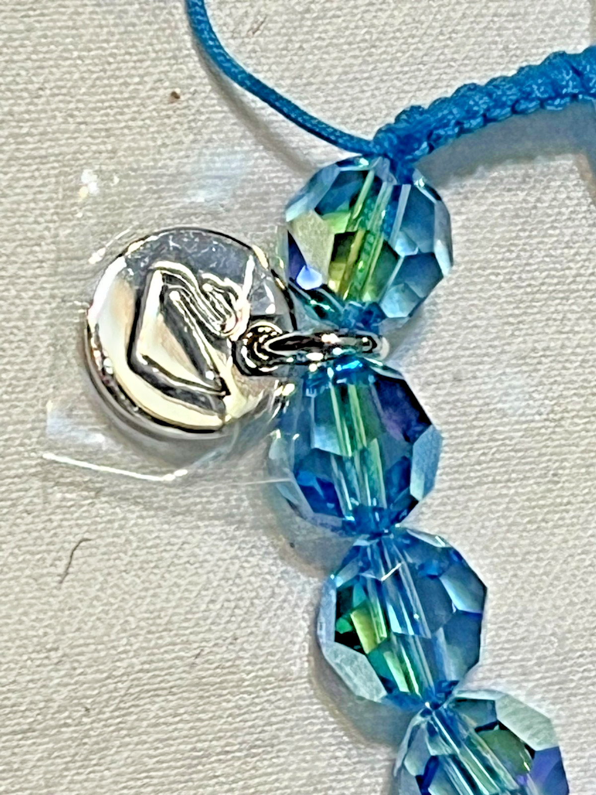 Swarovski Capri Blue Crystal Bead Bracelet Cotton Cord Adjustable – NEW