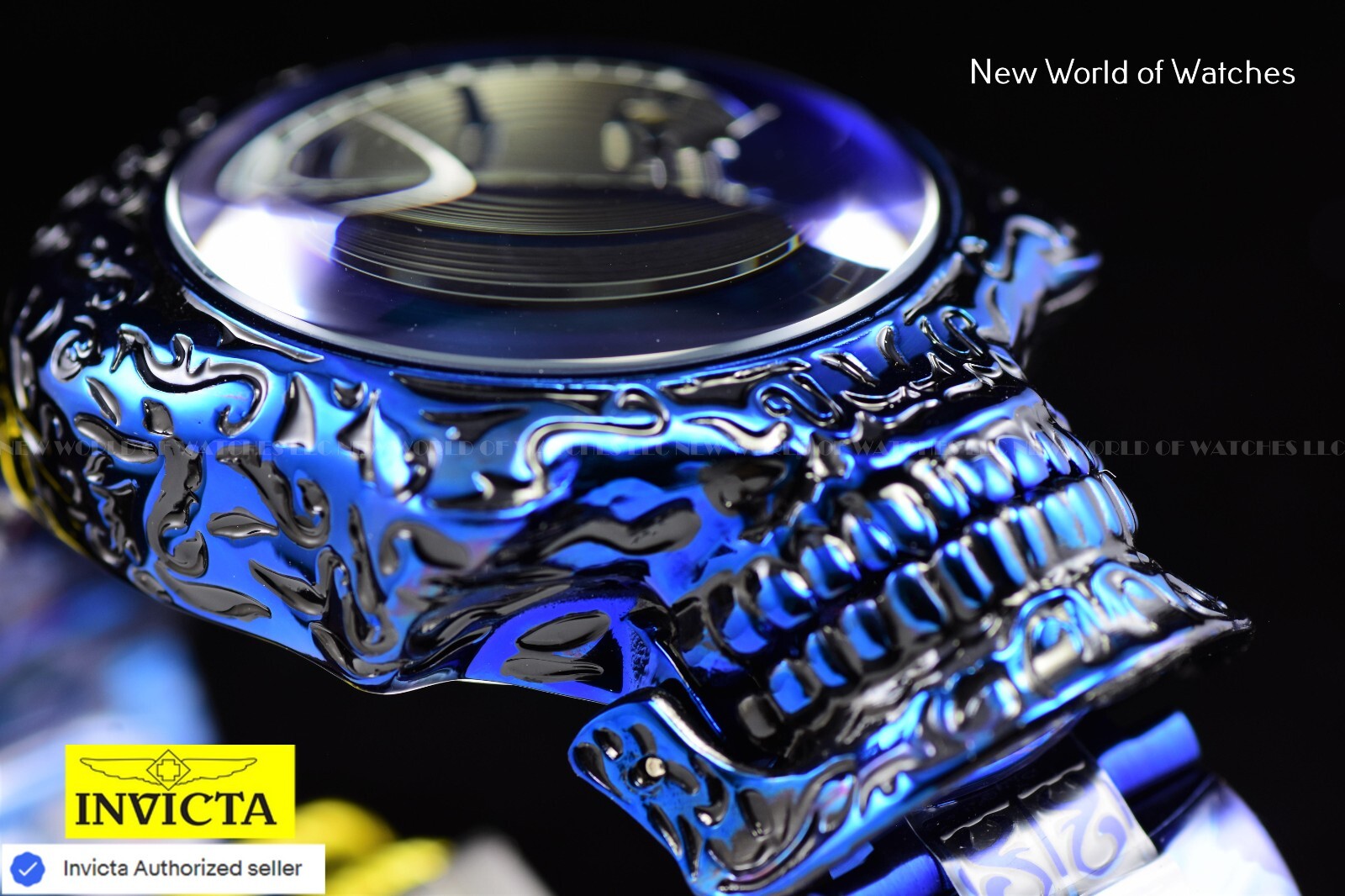 Invicta Artist Skull Automatic Skeletonized Stainless Steel Blue Men Watch 33968