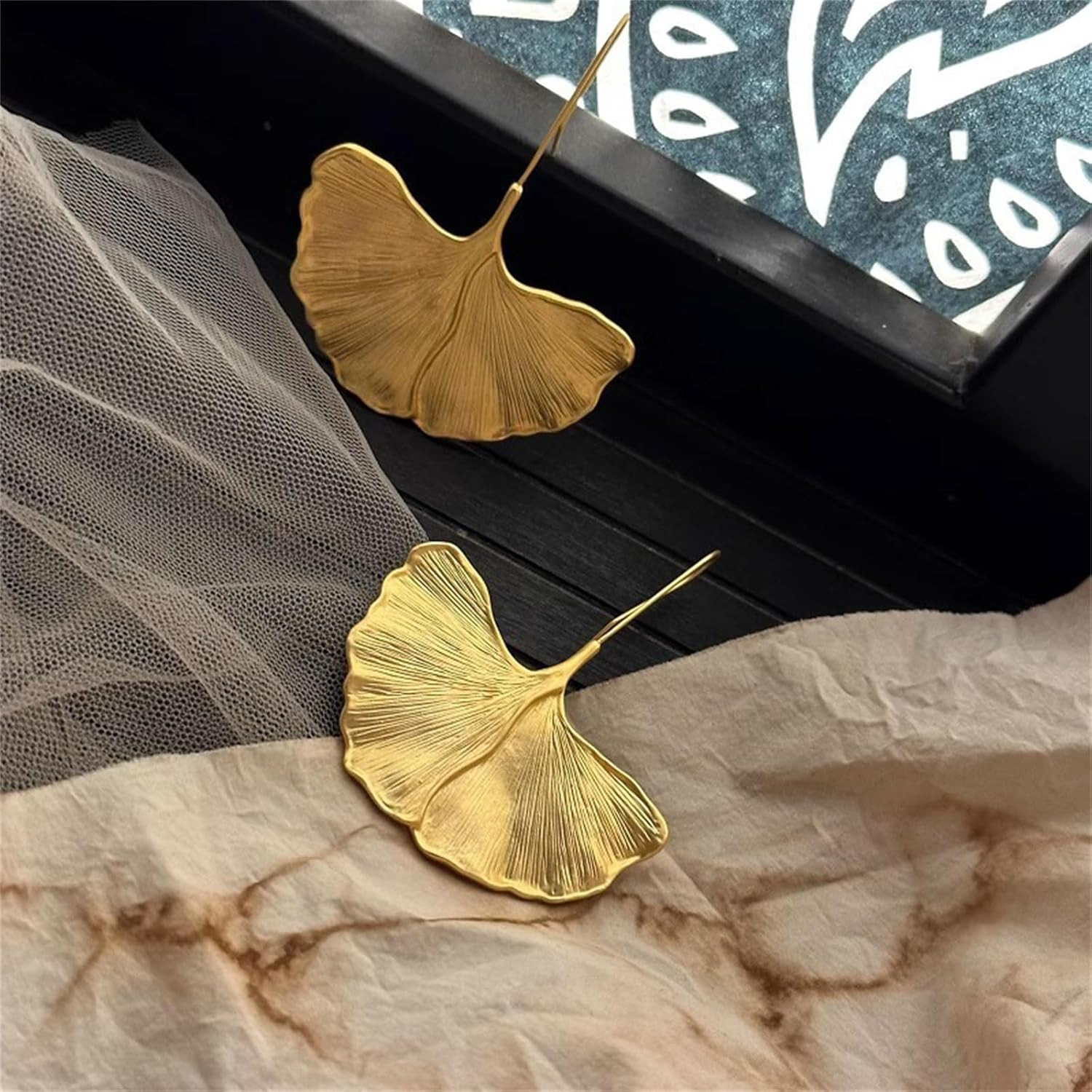 Ginkgo Leaf Earrings Silver Plated Boho Vintage Leaves Flower Plant Gold