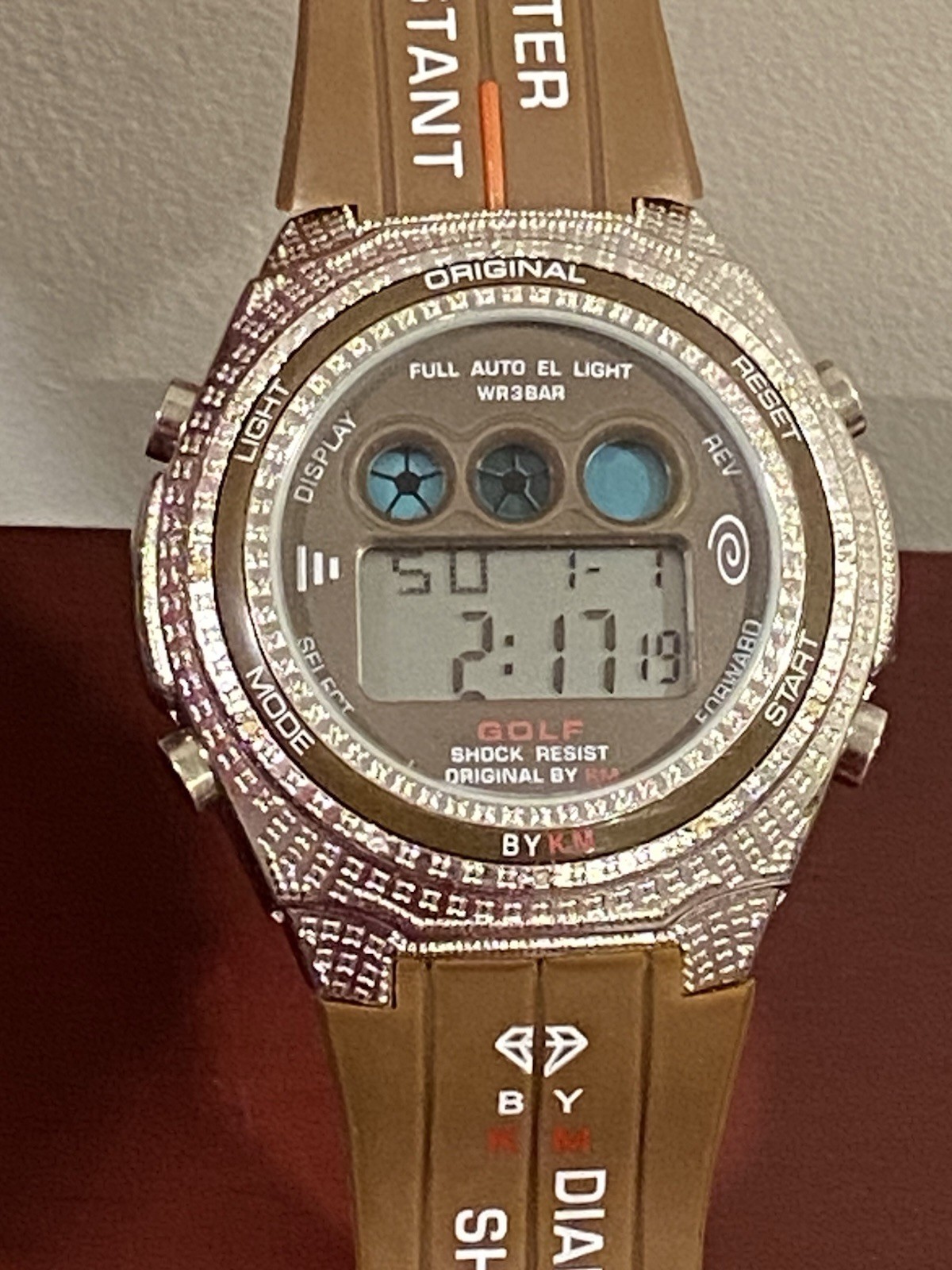 King Master Men’s Digital Brown Diamond Shock Watch KM528 Chron Date New Battery