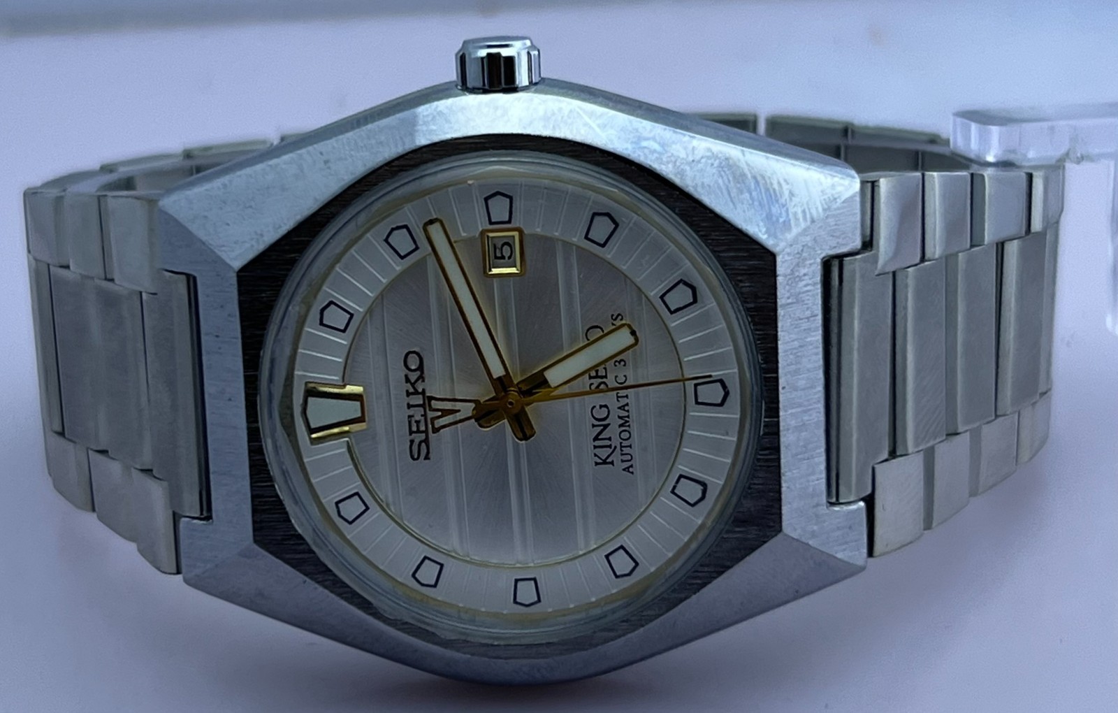 Refurbished King seiko Vanac Automatic White Dial Steel Bracelet Date Wristwatch