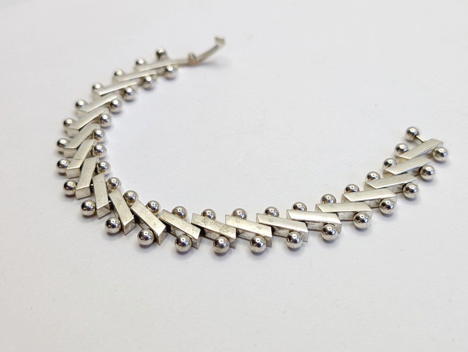 OOAK Vtg Sterling Silver Modernist DNA Articulated Chain Bracelet – 7 1/4″, 34g