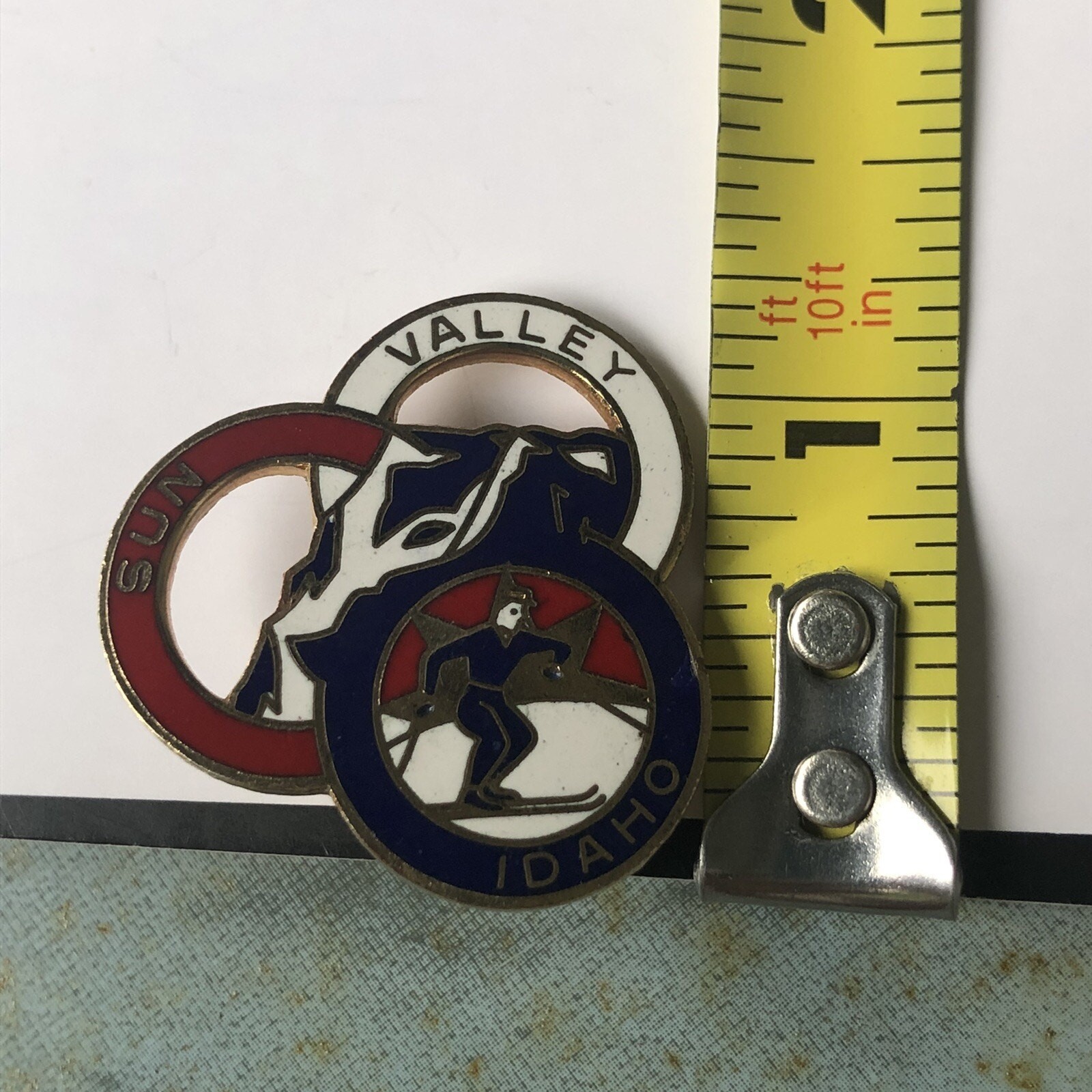 Vintage Sun Valley Idaho Vintage Enamel Ski Pin Red White Blue Rings Skier