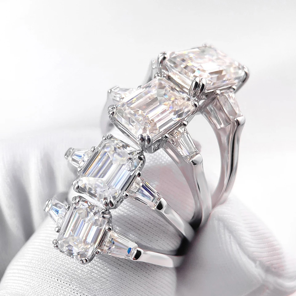 Sterling Silver Wedding Ring Polished Three Stone Style Prong Set Elegant Design