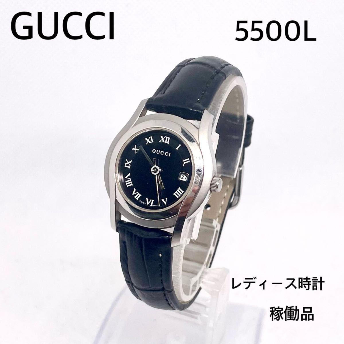 GUCCI 5500L ladies wristwatch black dial new aftermarket strap installed working