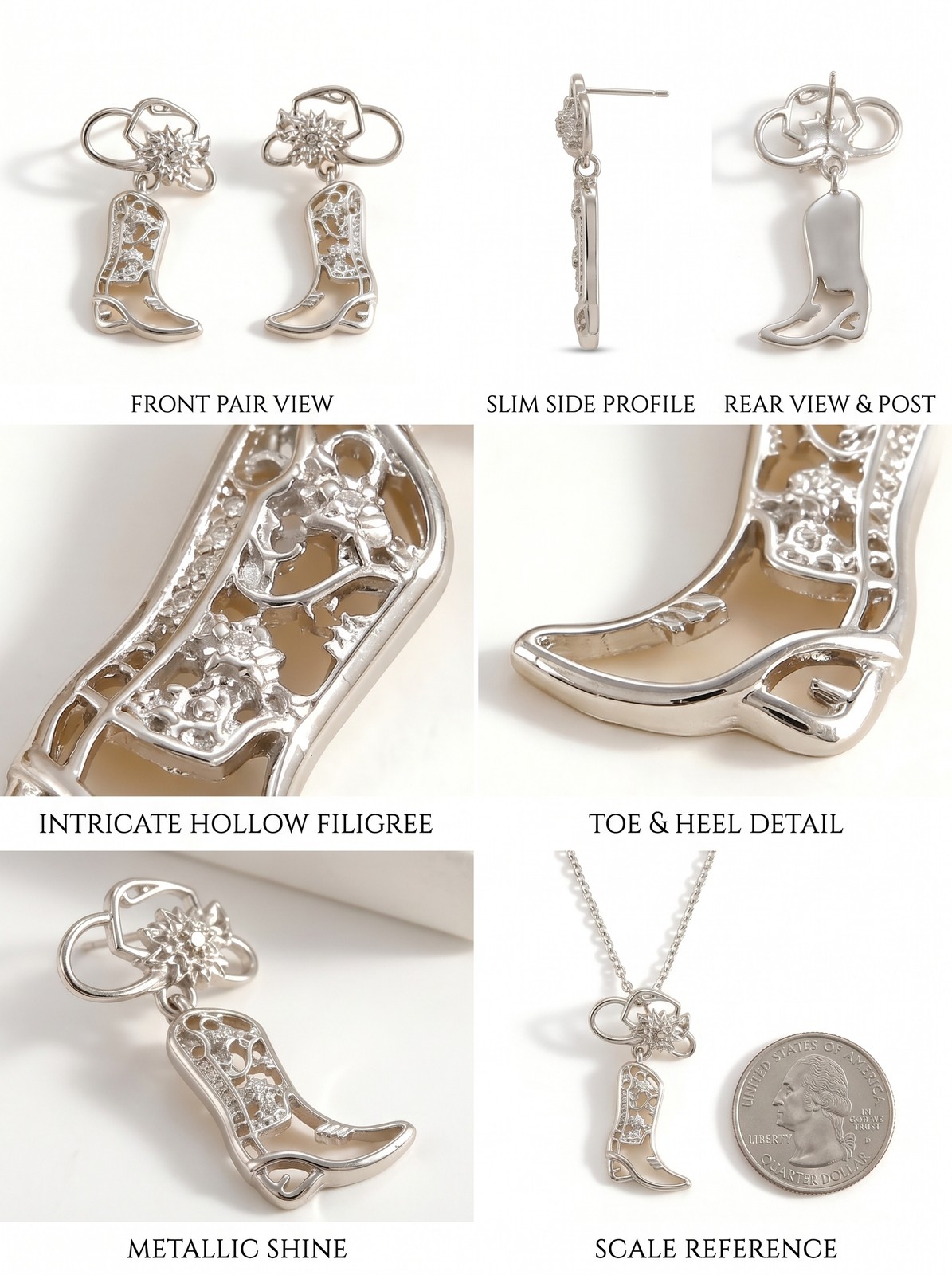 2pcs Western Cowboy Hollow Boot Earrings Unique For Daily Wear And Festivals