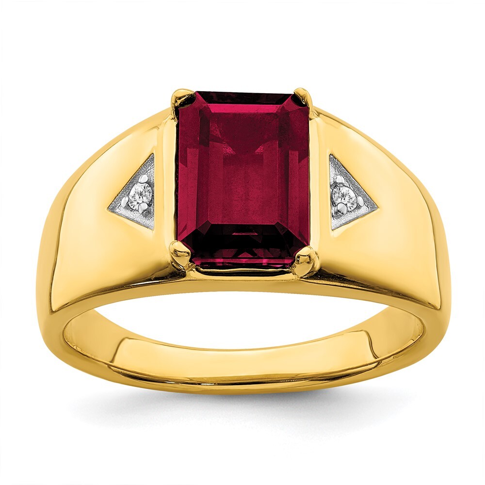 14k Yellow Gold 4.02 Ct Lab Created Ruby & Diamond Ring for Men Size 10