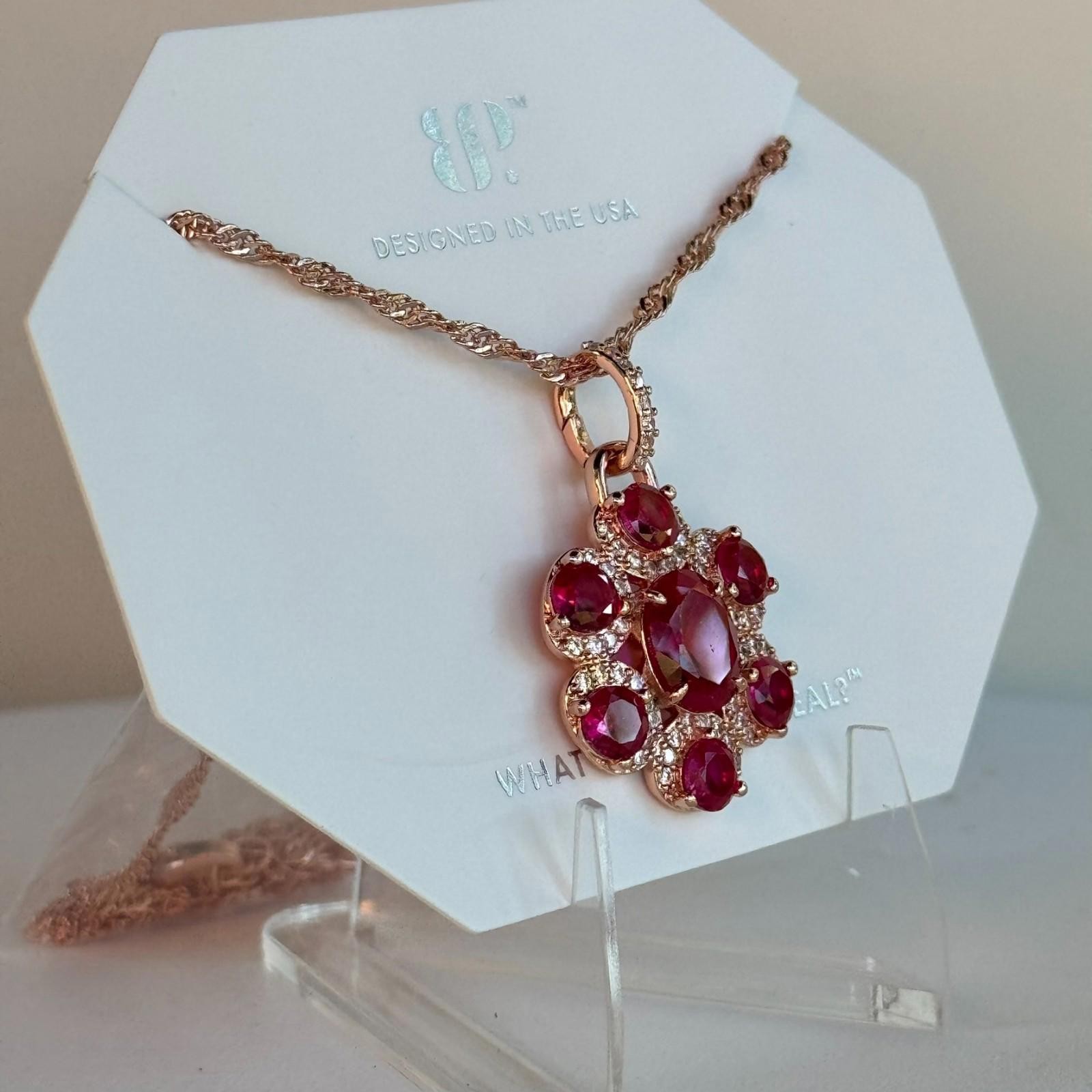 Bomb Party July Flower Necklace “Ruby Bliss” NK48929 LC Ruby On Rose Gold