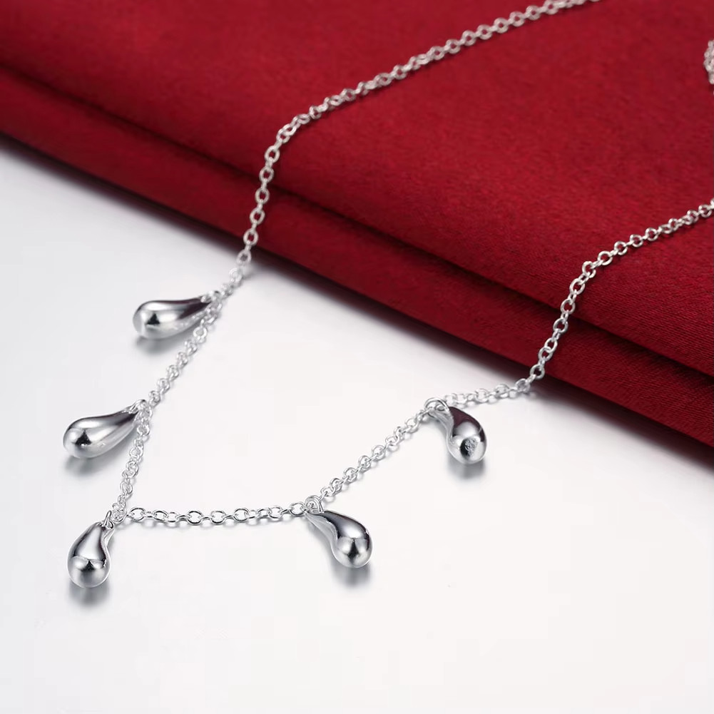 925 Sterling Silver Water Drop Jewelry Set Necklace Bracelet Earrings Ring Gift