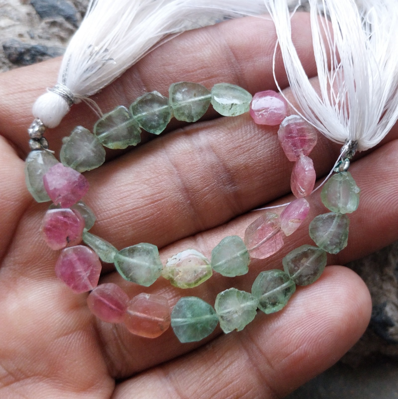 38 Carat 6×7 to 6.5×7.5 MM Natural Center Drilled Multi Tourmaline 8 inch Beads