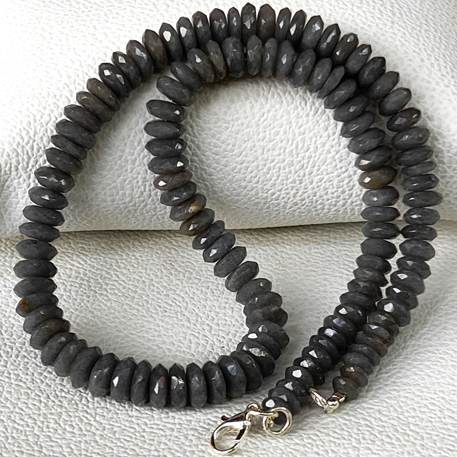 16.5″ Natural Grey Moonstone Gemstone Necklace 7-9mm Faceted German Cut Beads
