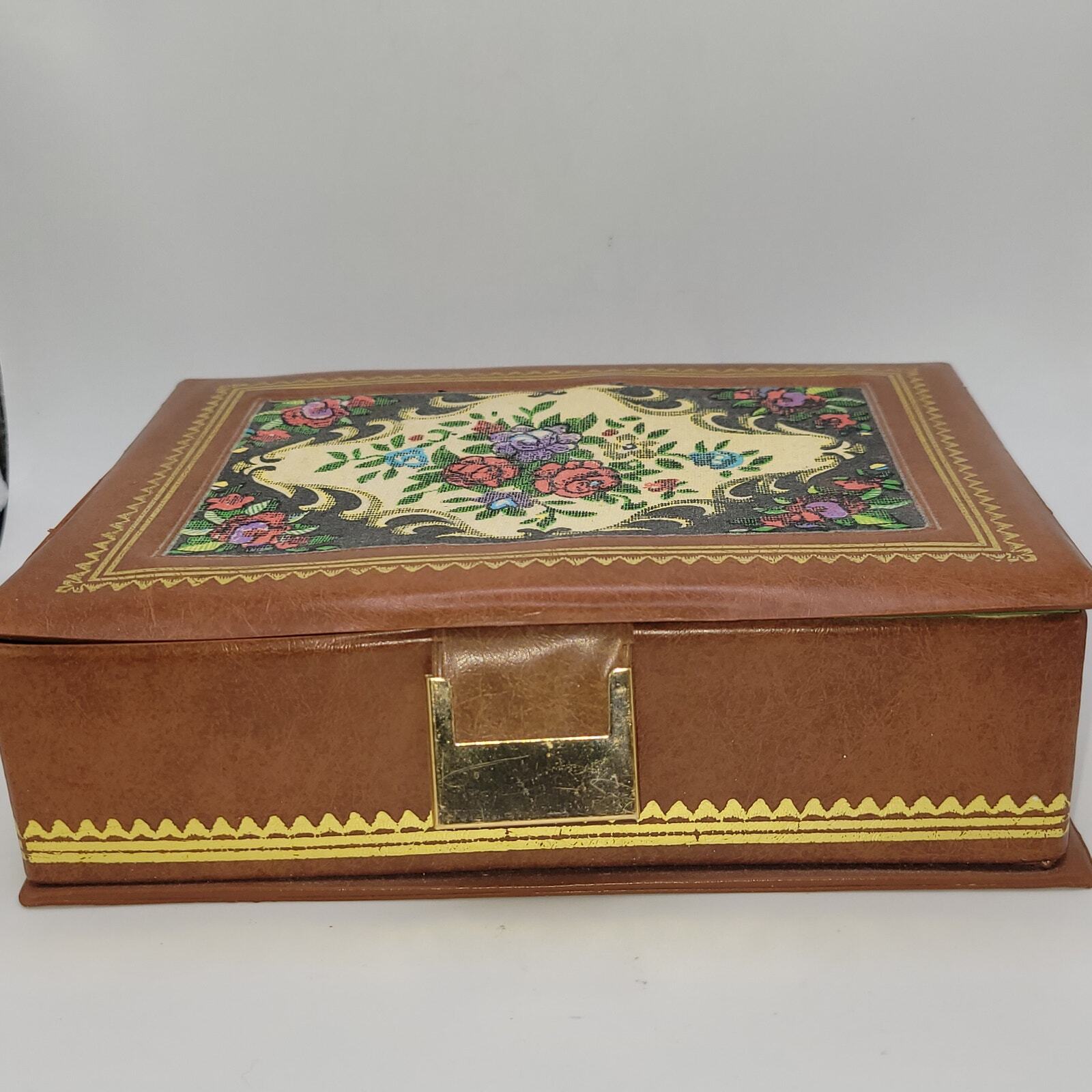 Faux leather Jewelry box ~ framed fabric insert ~ felted interior ~ mirror
