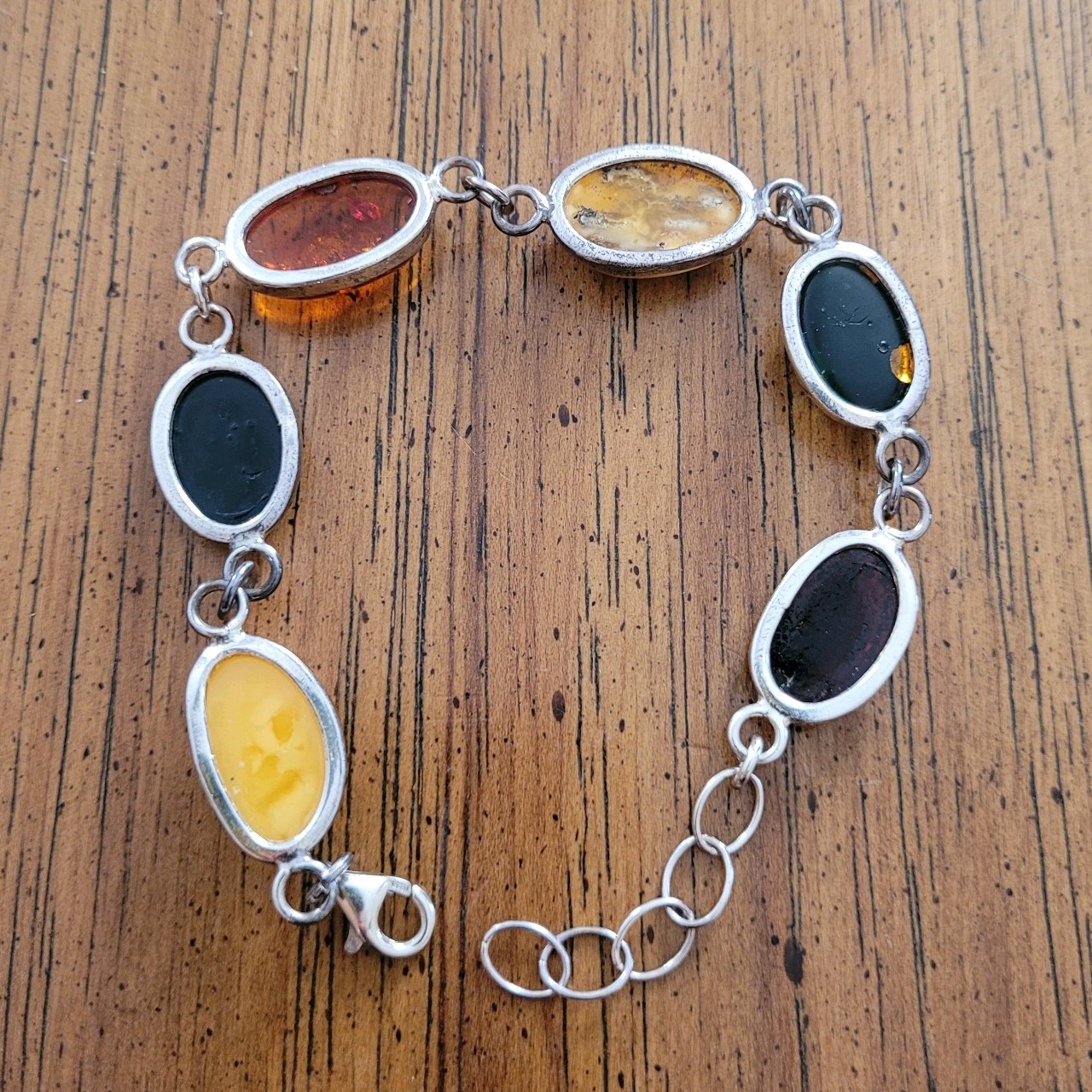 Three color Amber Baltic Amber, green, egg yolk 925 Bracelet