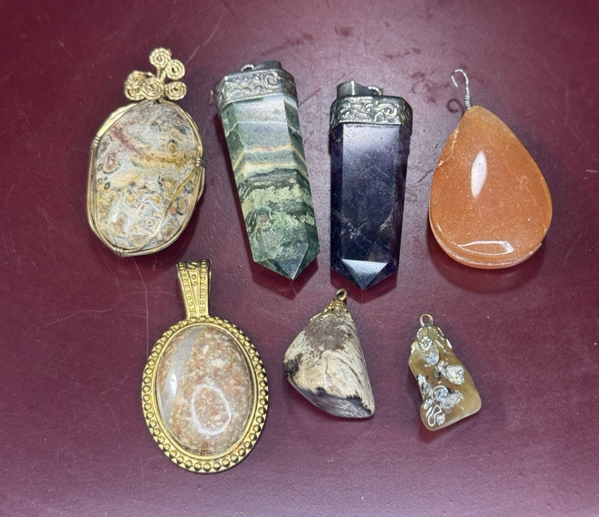 Gemstone Pendant Lot Assorted Amethyst Japser Mixed Multicolor Stones
