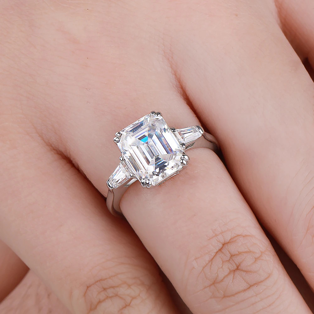 Sterling Silver Wedding Ring Polished Three Stone Style Prong Set Elegant Design
