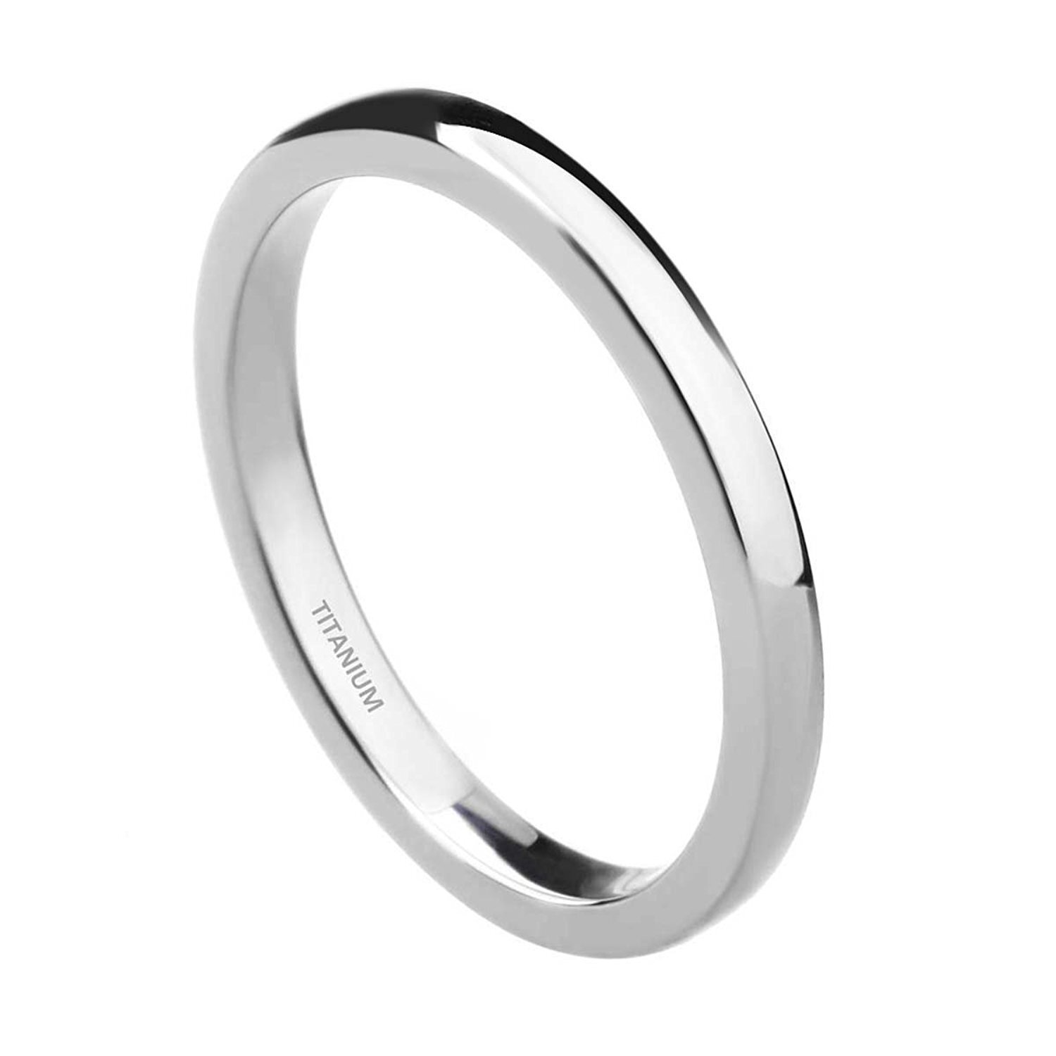 2mm Thin Pure Titanium Ring for Women Simple Polished Dome Wedding Ring Comfort