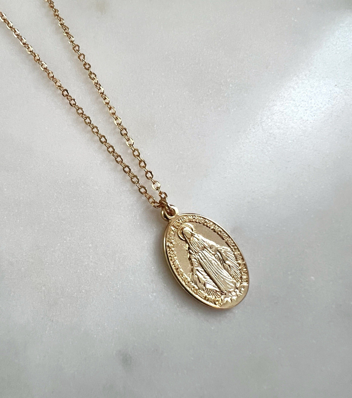 Miraculous Medal Necklace Gold Saint Mary Necklace Virgin Mary Pendant Necklace