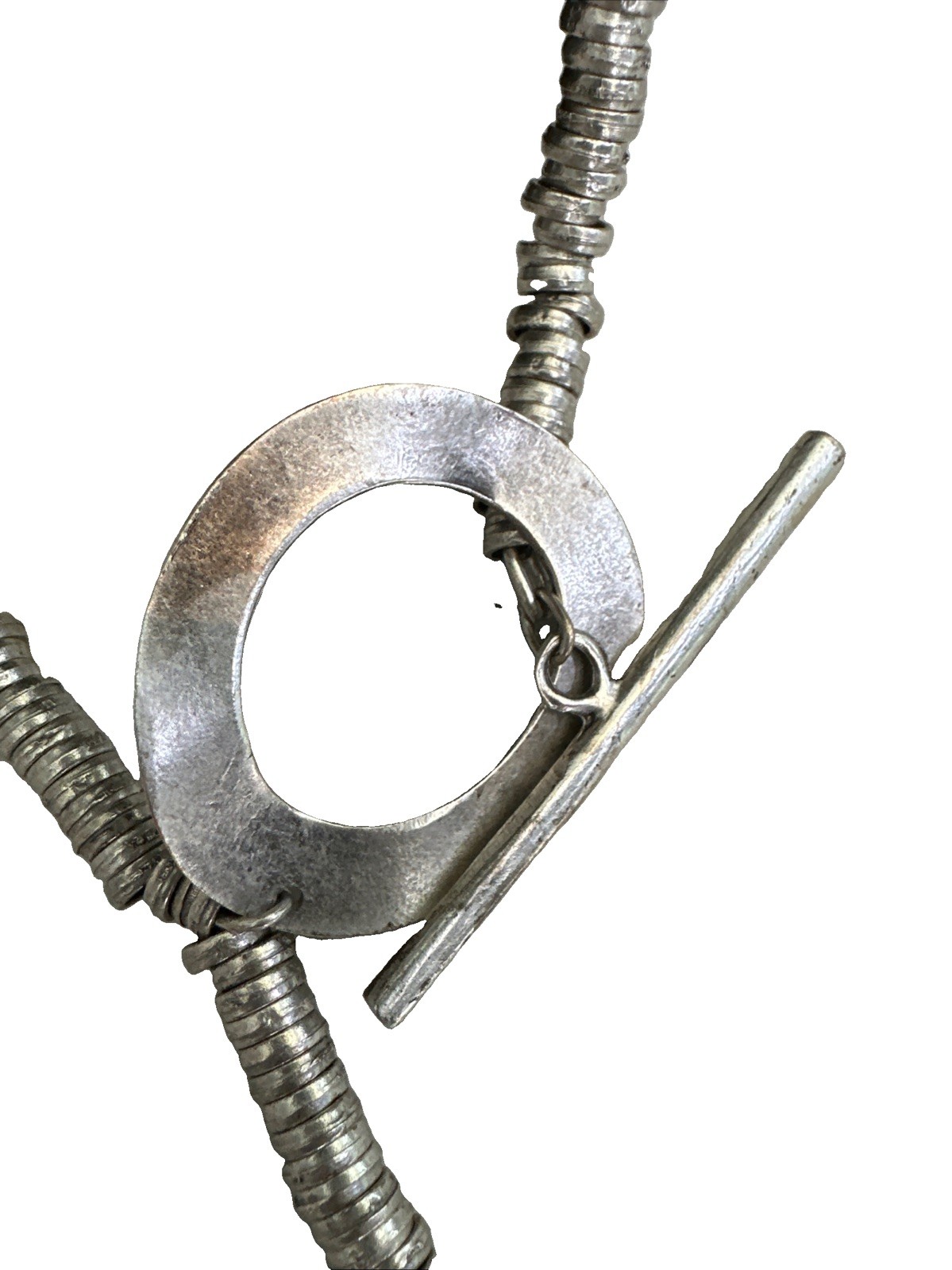 Artisan DRAGON FLY Pendent Necklace Circle Toggle 36” Silver Toned Pewter