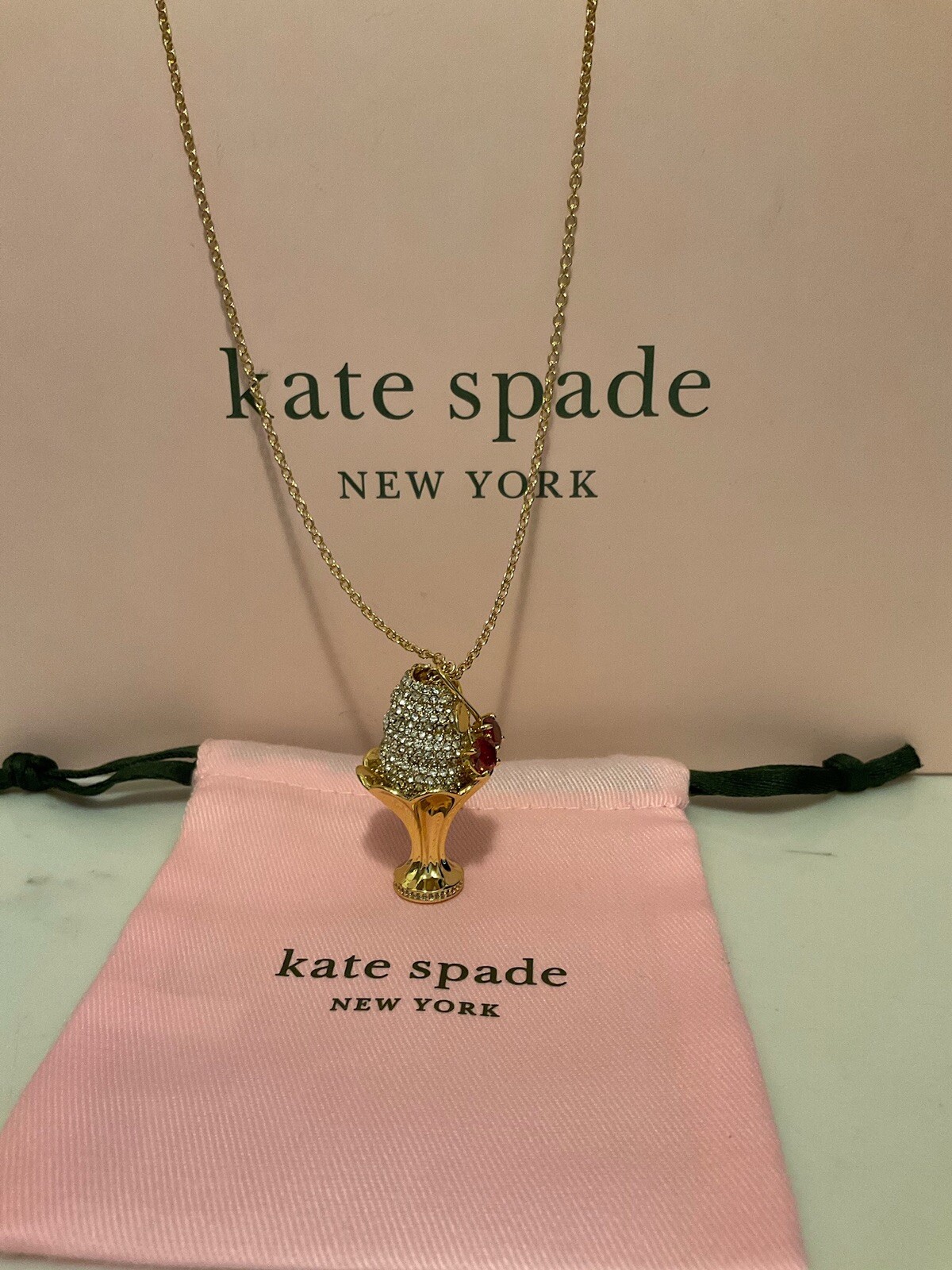 NWT Kate Spade New York 12K Gold Plated Metal Ice Cream Sundae Pendant Necklace