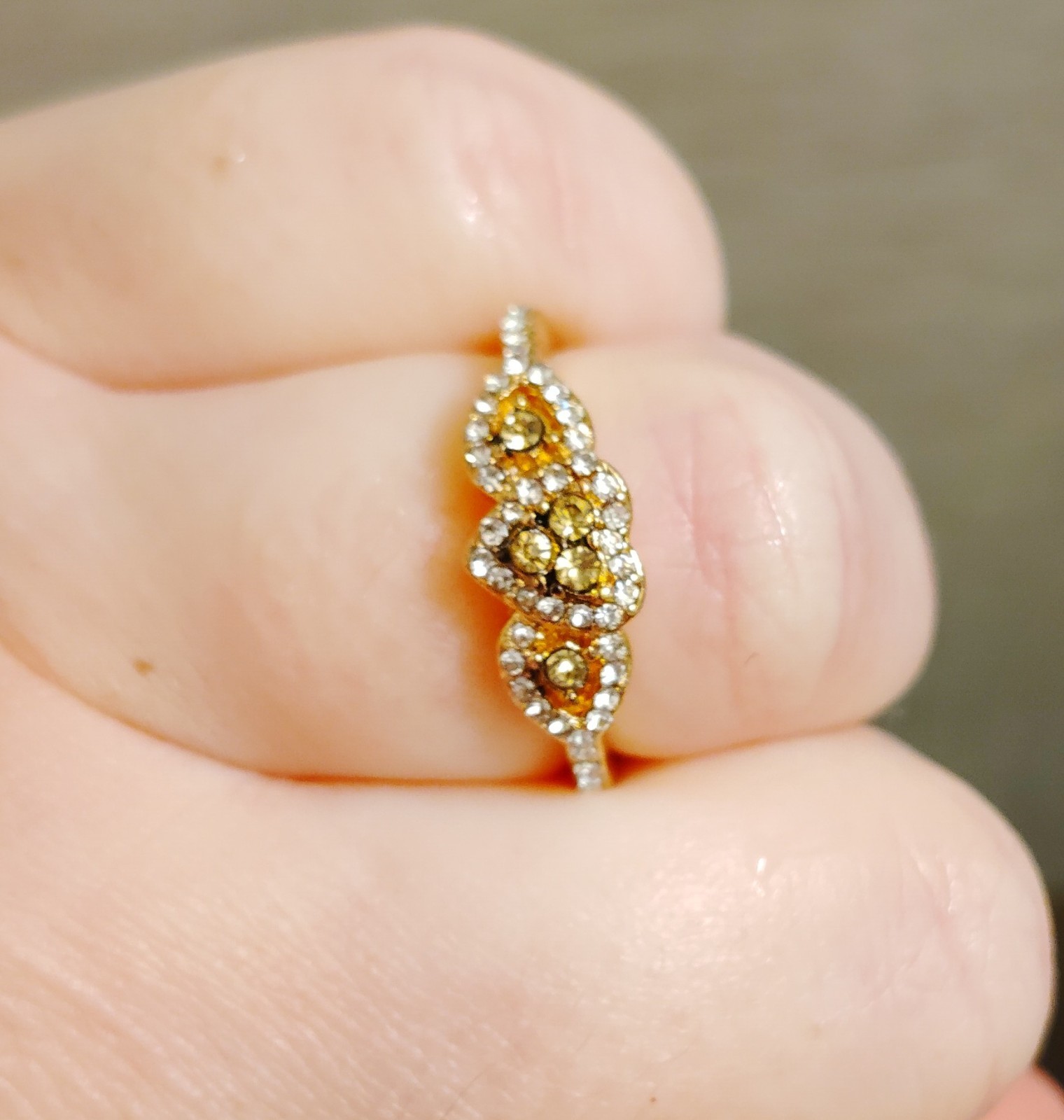18k Rose Gold Over Sterling Silver Cognac + White Gemstone Heart Love Ring sz 9