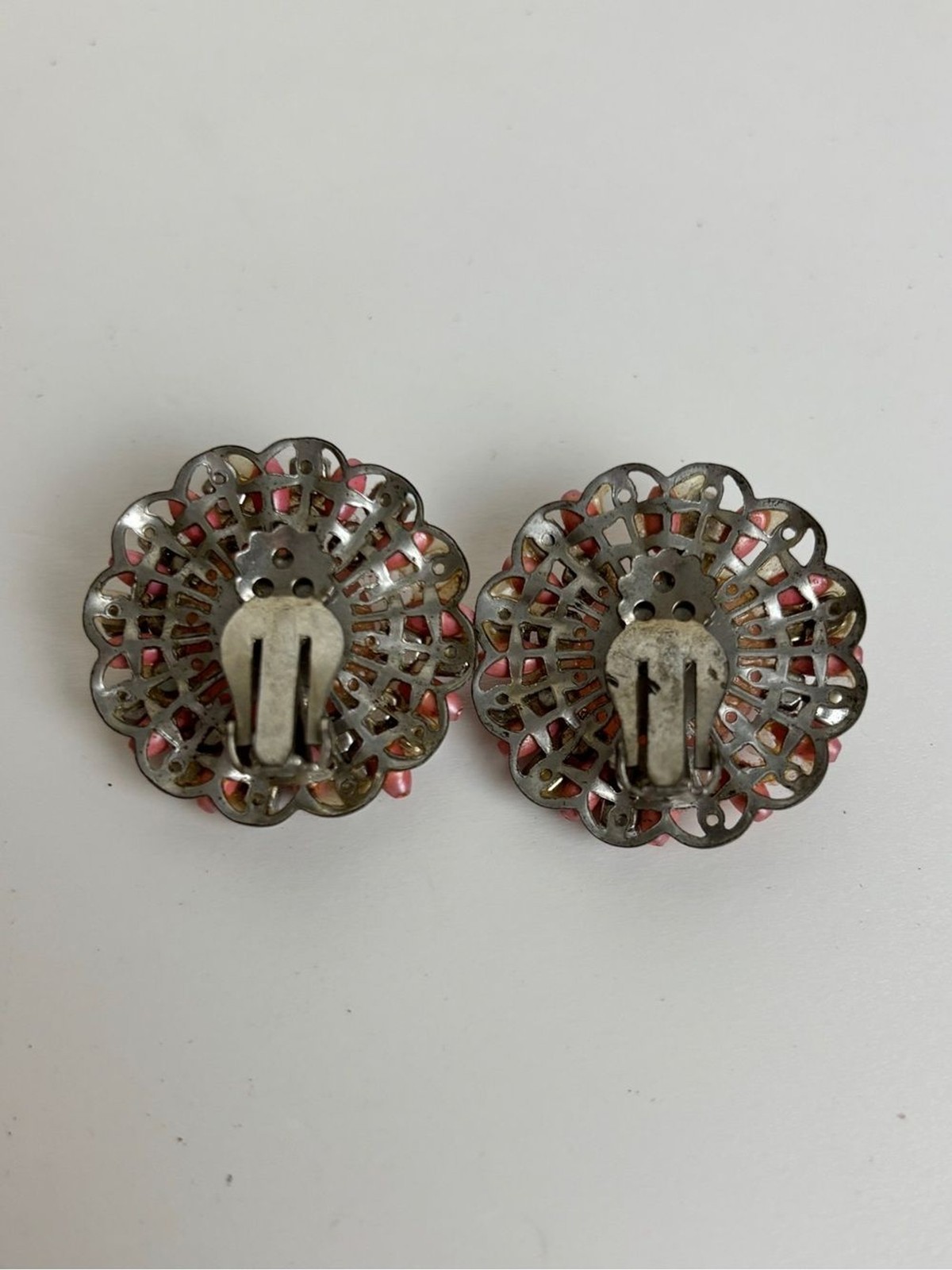 Pink moon glow rhinestone Clip-On Earrings Women vintage cluster button stud