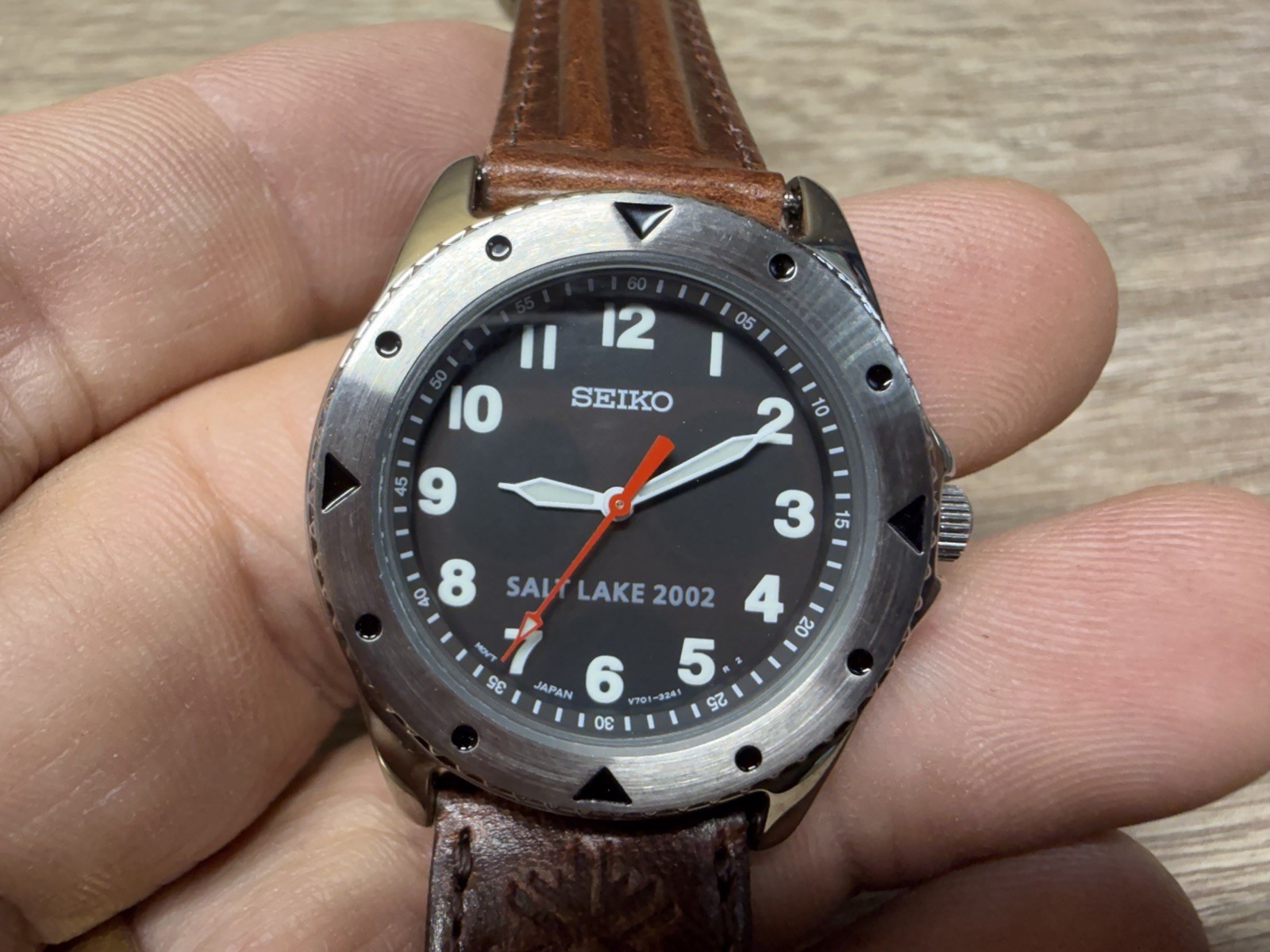 Seiko Salt Lake City Olympics 2002 Watch W/ Brown Leather Band Japan