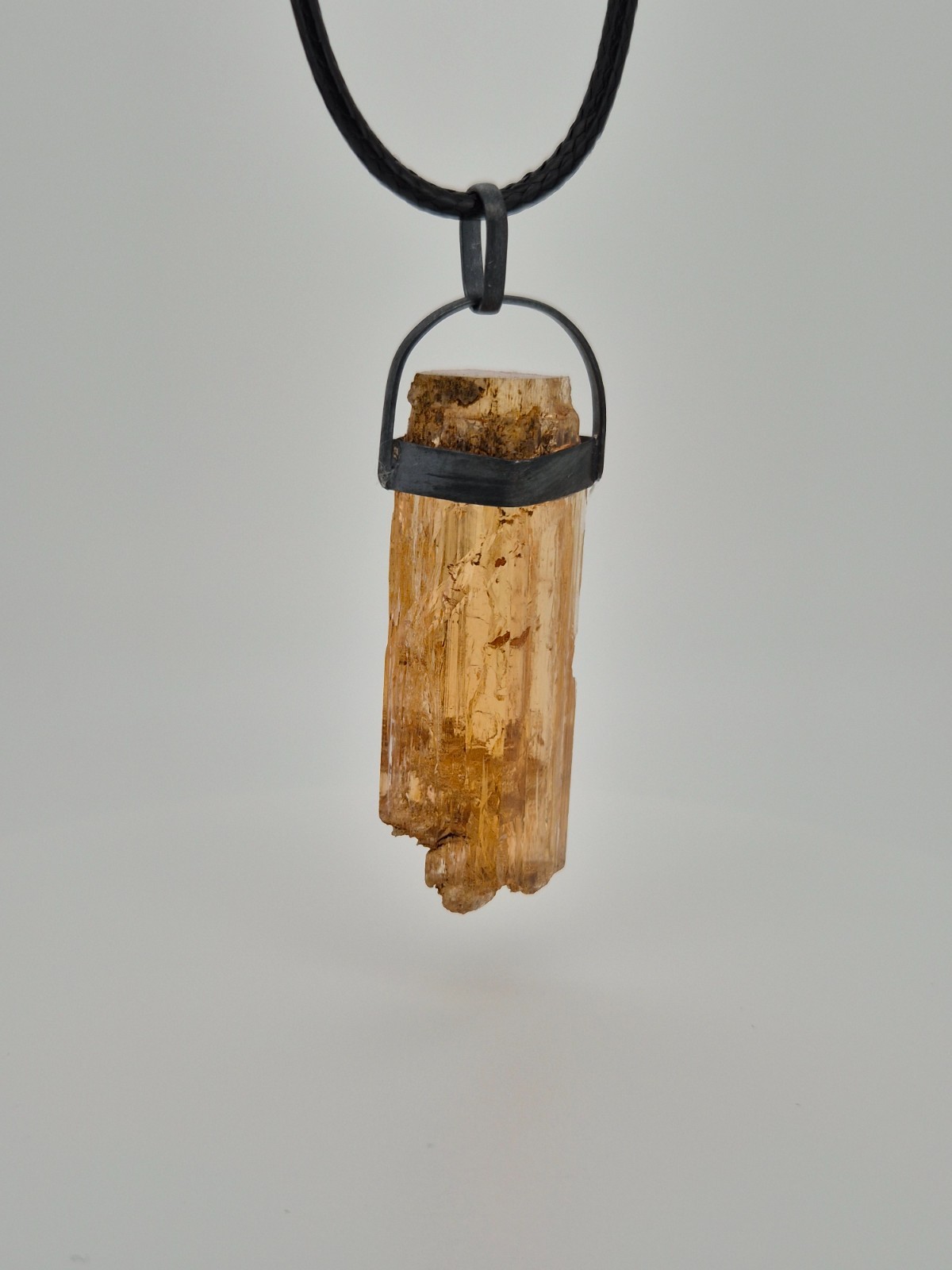 Imperial Topaz Pendant Unisex Unique Shape Black Silver Father’s Day Gift Gem