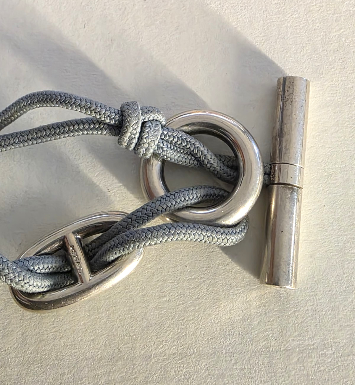 Hermes Paris Skipper Choker Bracelet Grey Cord Sterling Silver 925 36 cm.