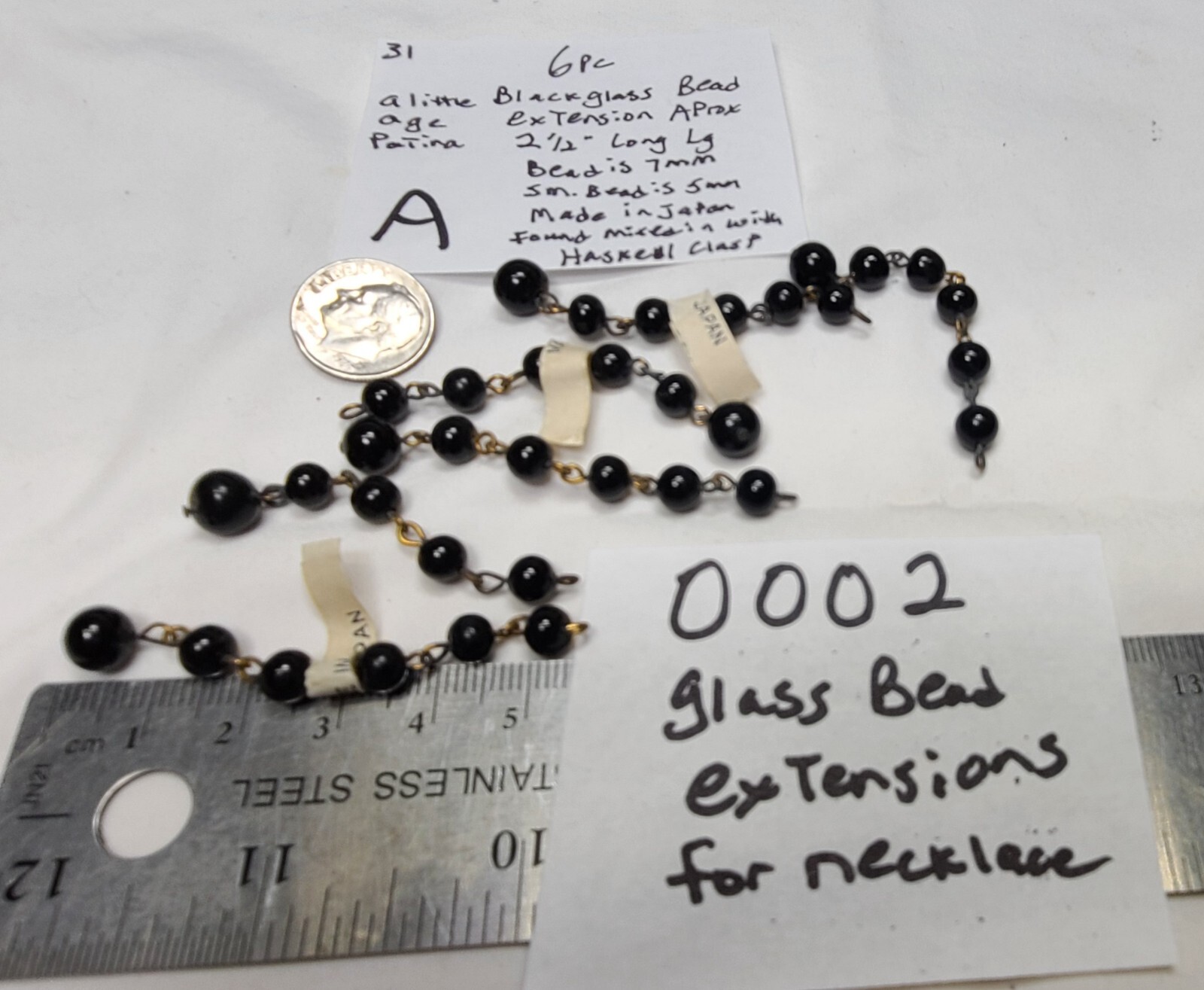 6 Vtg Japan Jet Black Glass Necklace extenders Found in Miriam Haskell lot 0002