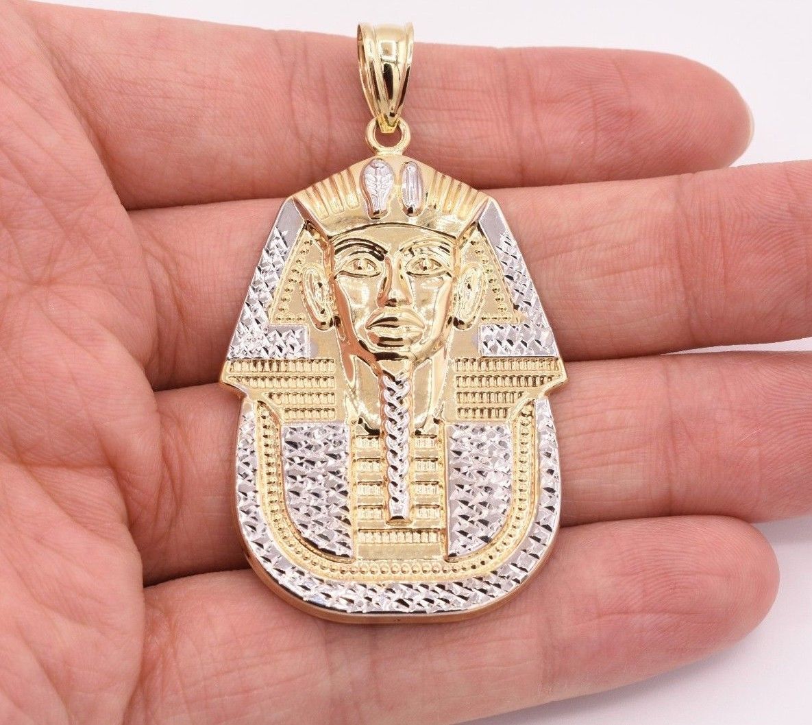 2.5″ Pharaoh Egyptian King Diamond Cut Pendant Real 10K Yellow White Gold