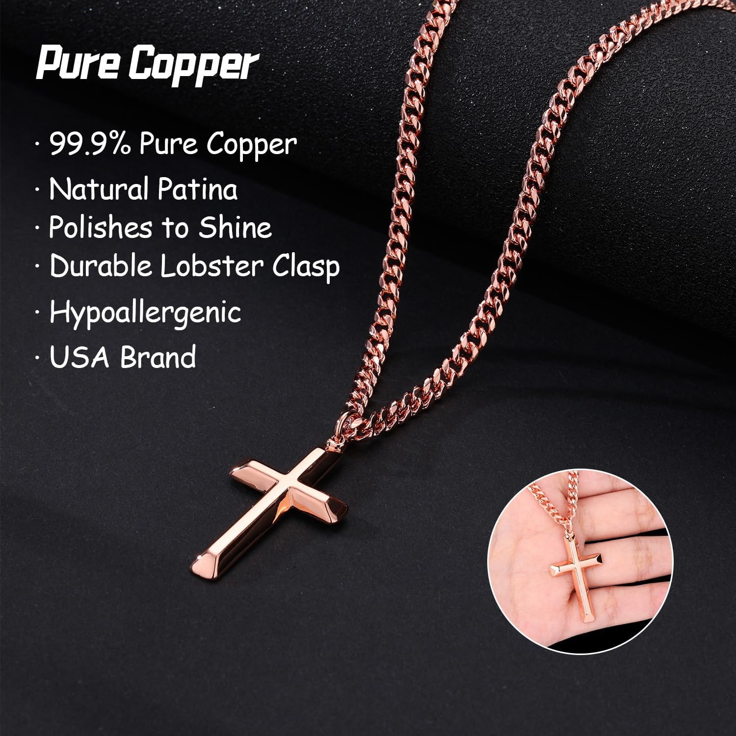 Heavenly Metals Copper Cross Necklace for Men & Boys – 99.9% Pure Copper 18 inc