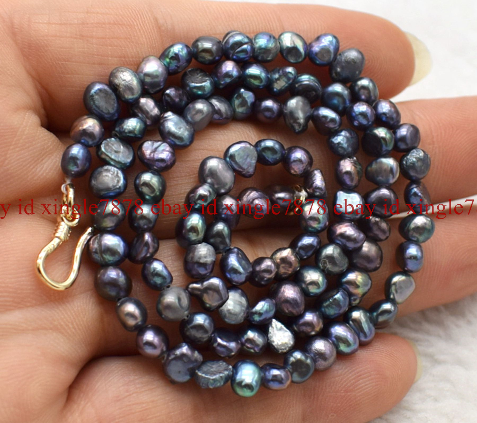 Small 4-5mm Natural Black Freshwater Baroque Pearl Necklace 16-28″