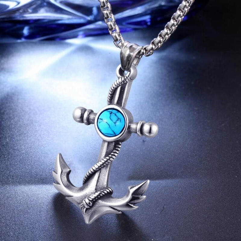 Turquoise Anchor Nautical Sea Ship Boat Necklace Pendant + Free Gift Bag