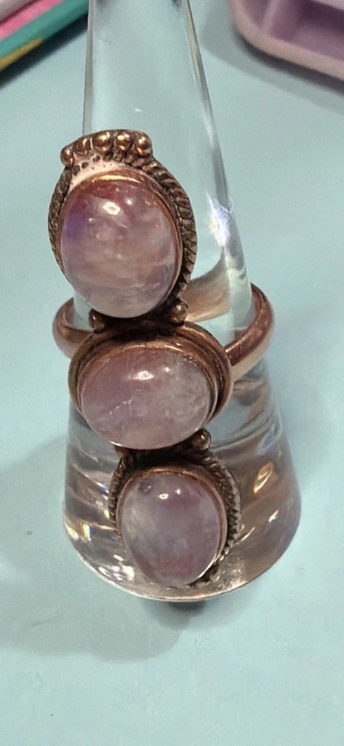 Pink Moonstone Copper Adjustable Ring Sz 7-9