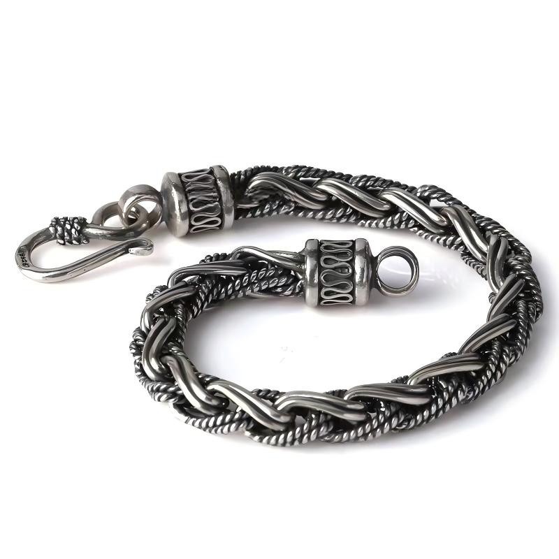 Pure S925 Sterling Silver Chain 6mm Braided Wheat Bracelet 34-35g 7.6inch