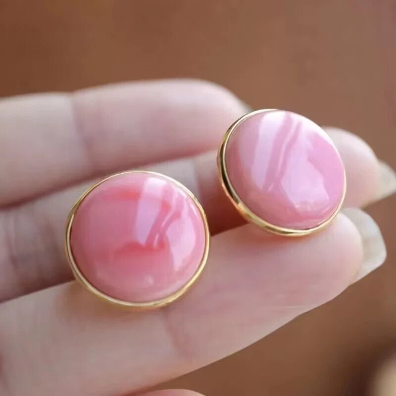 Share gorgeous 16mm natural pink conch pearl stud earring 925s