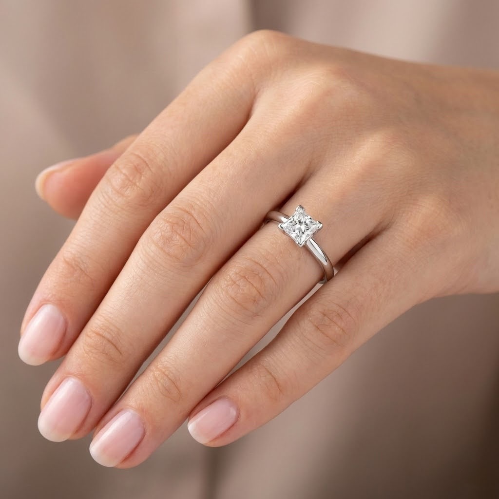 Solitaire Engagement Ring 14K Gold 1.21 Carat Princess Lab-Grown Diamond H VS2