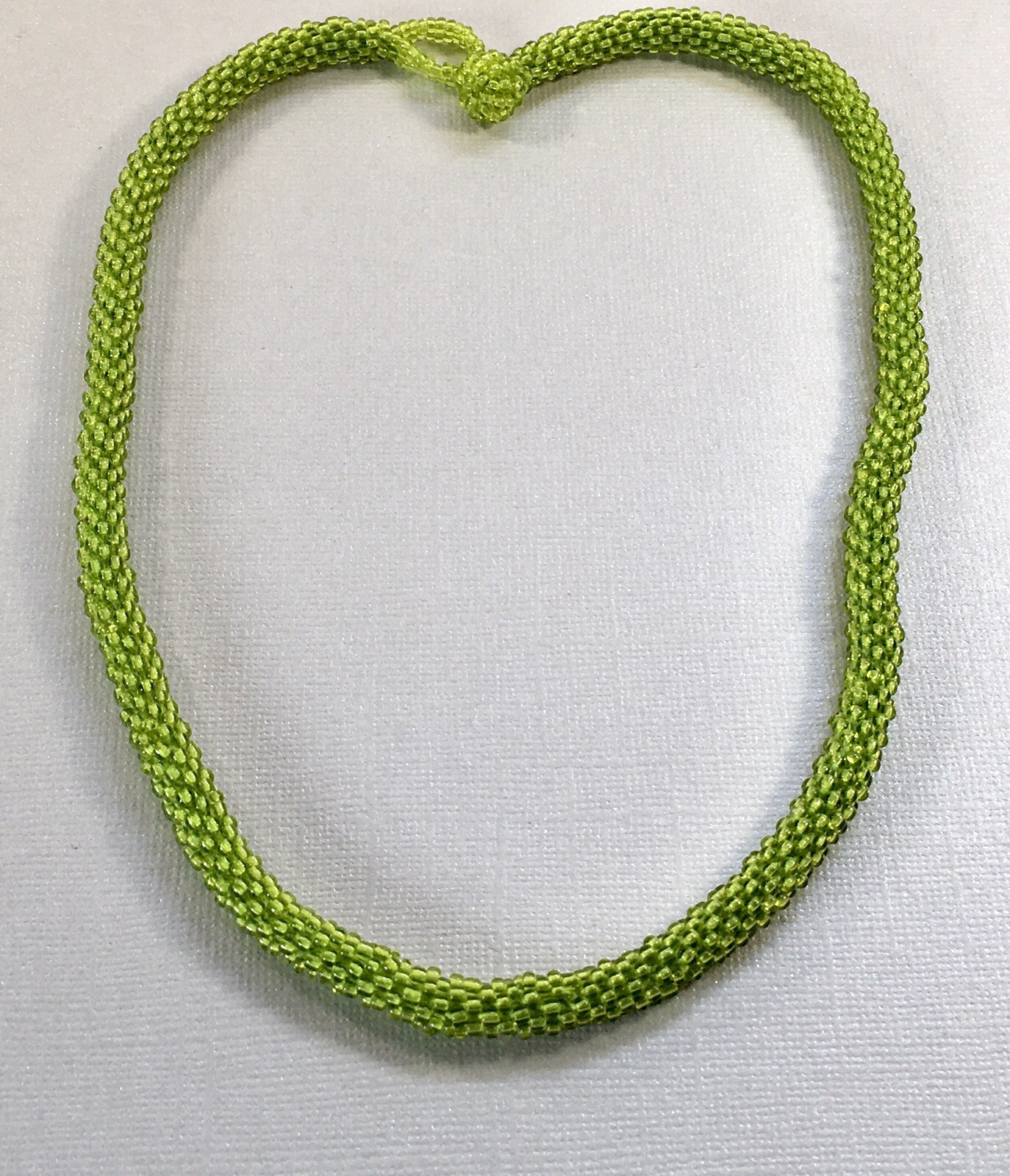 Himalayan Gems Andrew Stone Lime Green Glass Seed Bead Rope 20″ Necklace Nepal