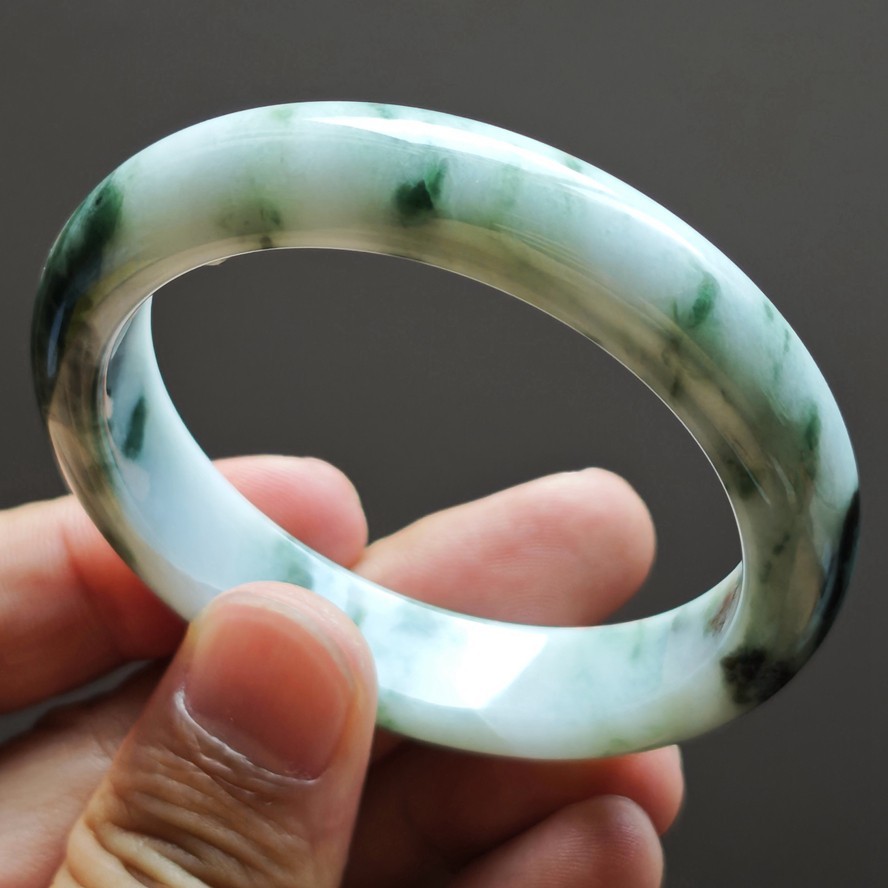57mm Certification Grade A Green Burma Natural Jadeite Jade Bracelet Bangle8603