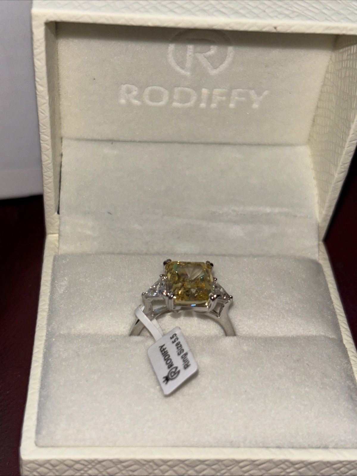 4CT Radiant Cut 3-Stone Engagement Ring,Yellow CZ Rodiffy 925 Silver