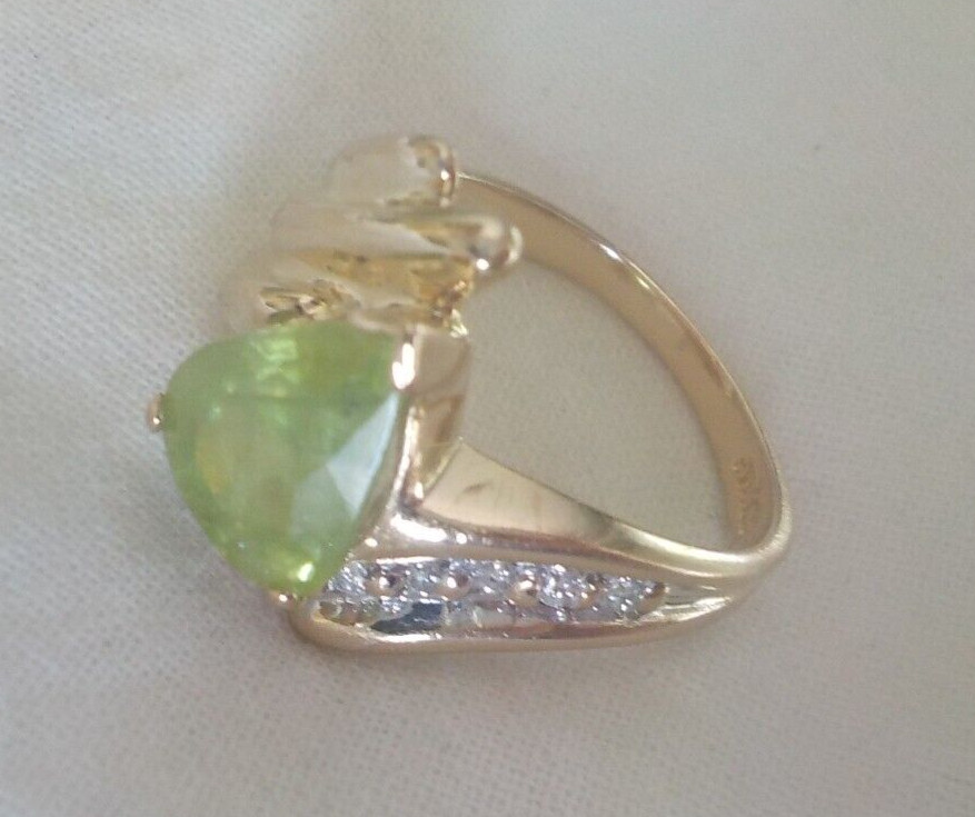 Solid 14K Yellow Gold Lime Green Sphene Diamond Ring – 4.70 gms, Sz6.75, 2.56 ct